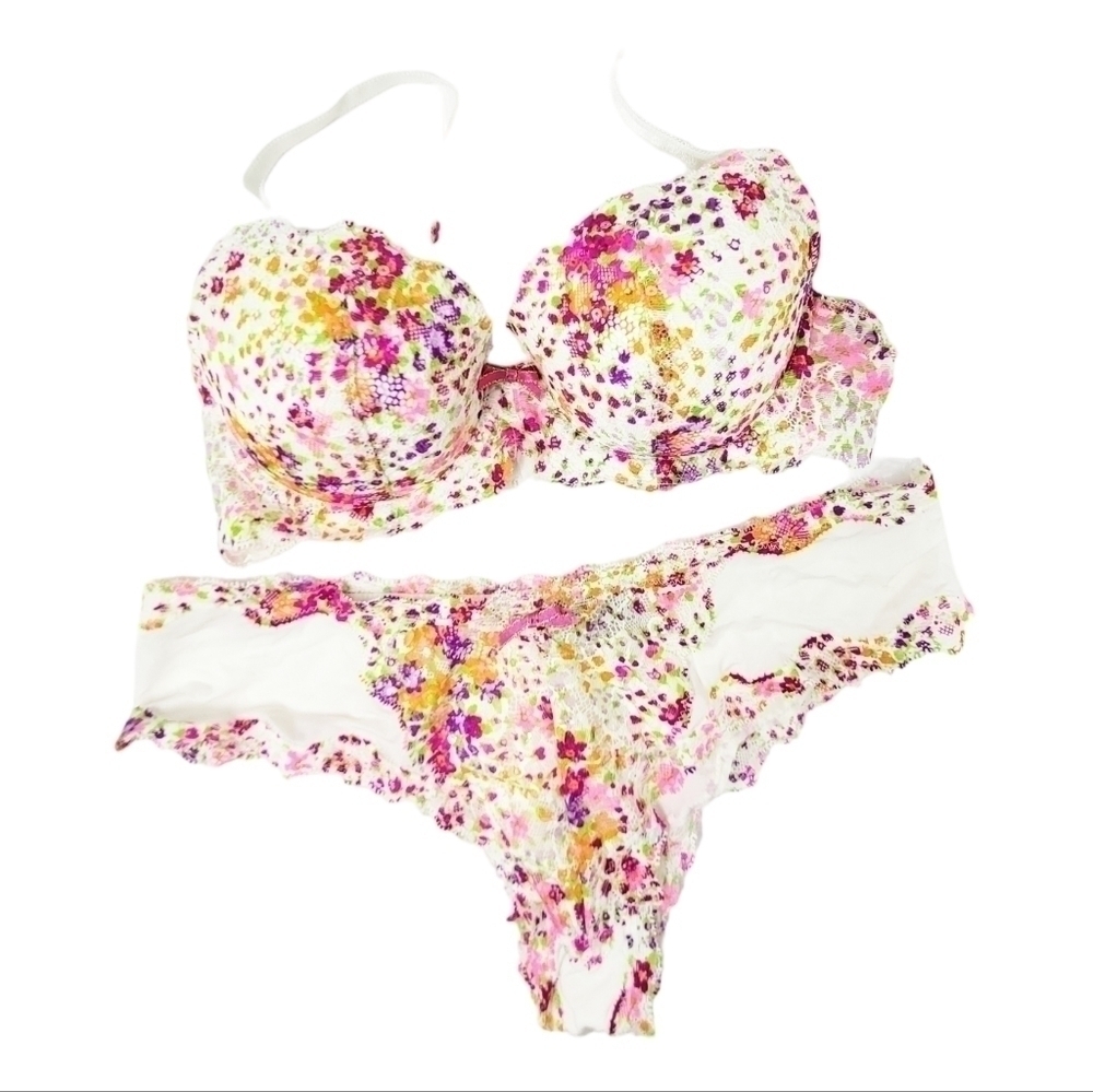 VS floral dream angels lined demi bra and cheeky panty set vintage